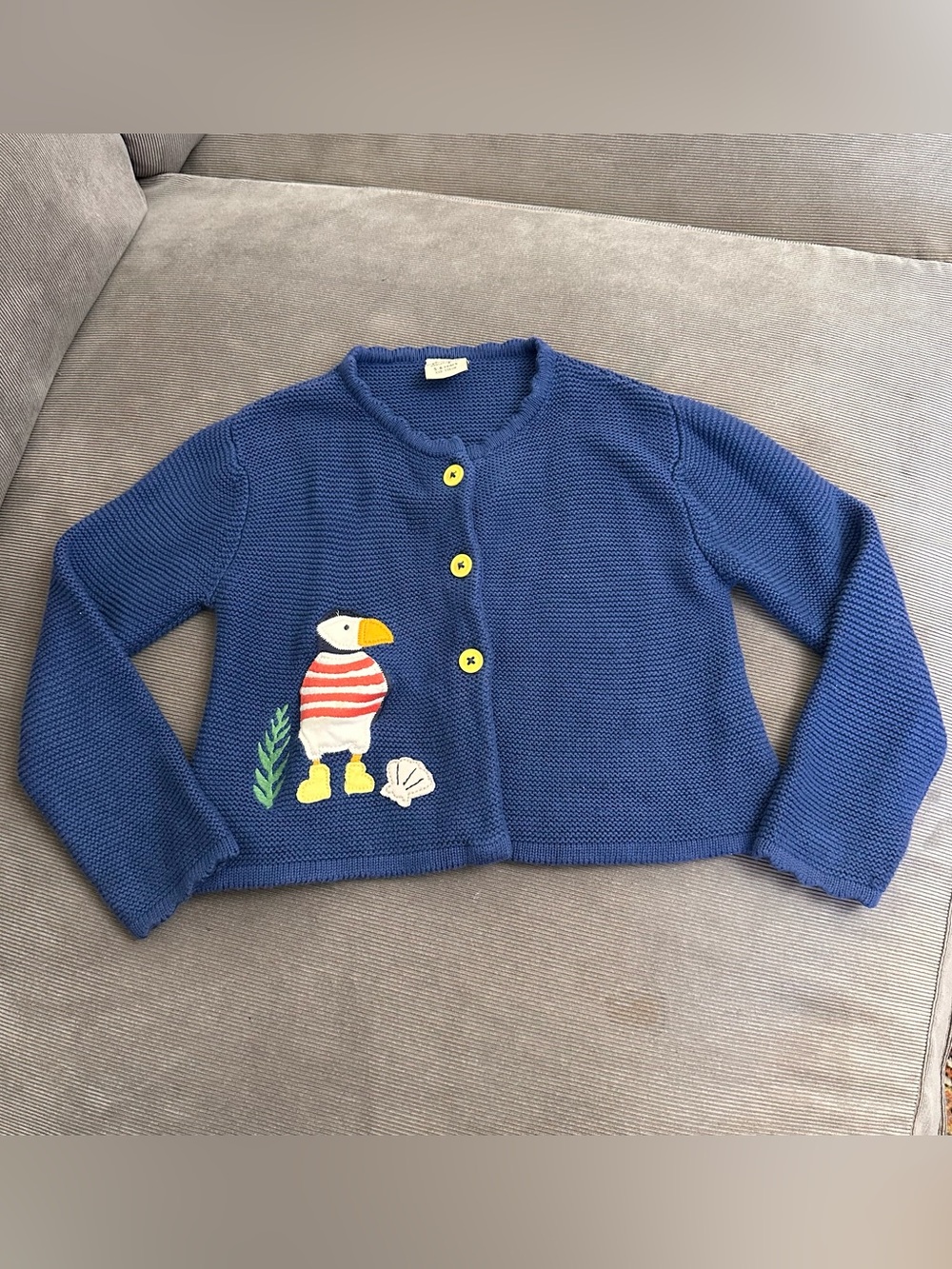 FRUGI 3 Button Cardigan Penguin Beach Embroider Patch Detail Blue Size 5-6 Year